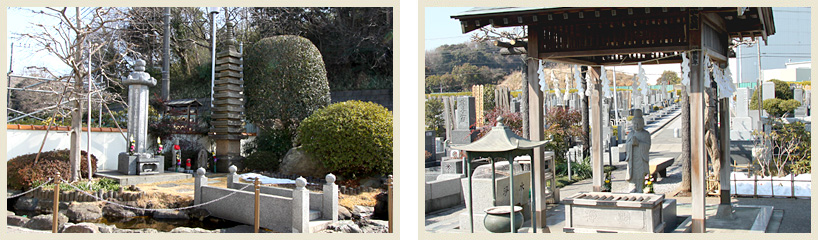 （左）供養塔の写真（右）浄行菩薩像の写真
